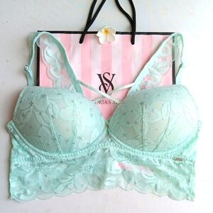 Victoria's Secret Pink Green Lace Push-Up Bra Size L
